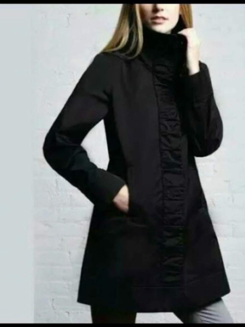 RAINFOREST Women's Black Long Trench Coat with Stand Collar